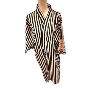 Vintage 80s Nautica Mens Navy Blue White Striped Lightweight Robe One Size